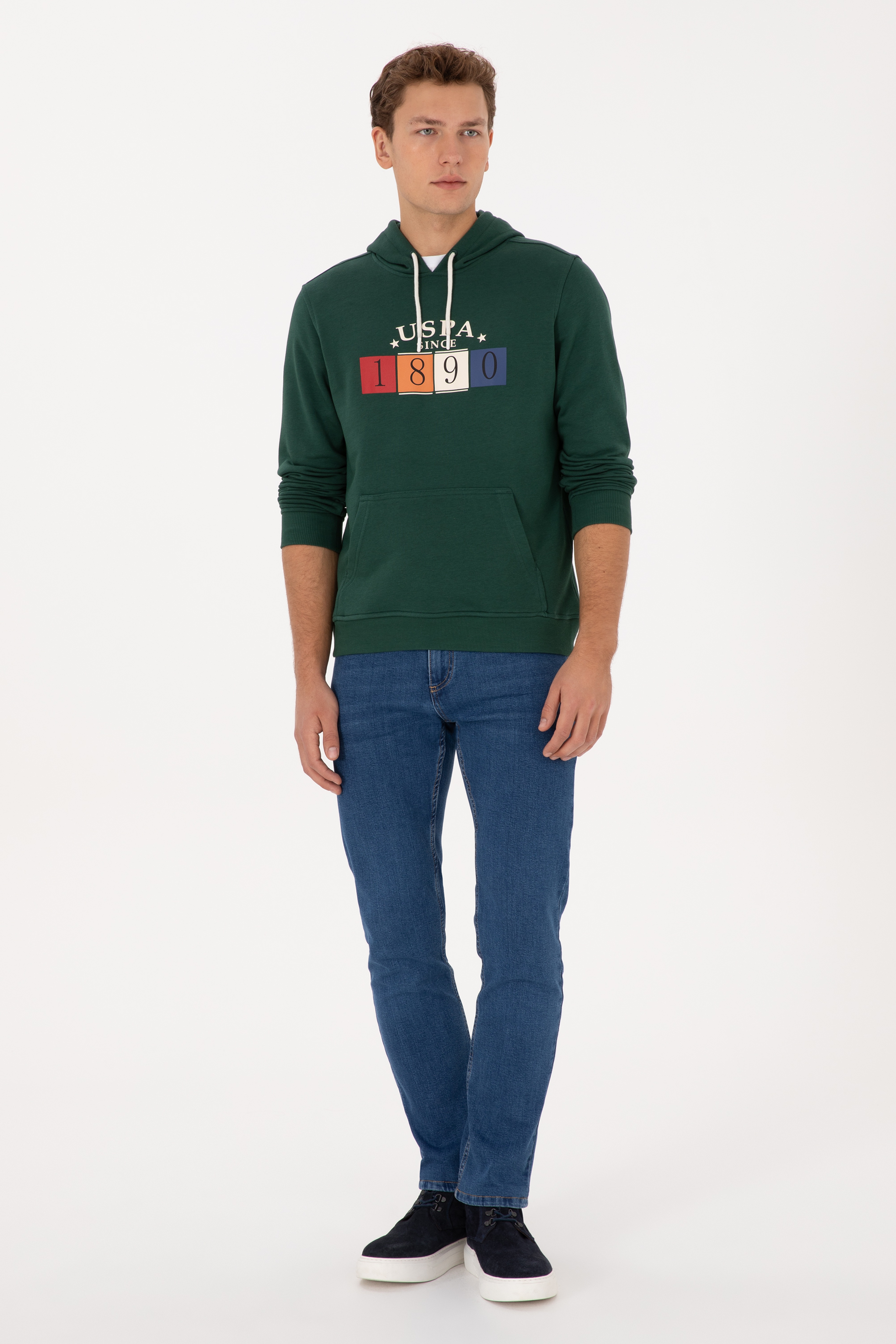 Erkek Regular Fit Kapüşonlu Koyu Yeşil Sweatshirt - Image 4