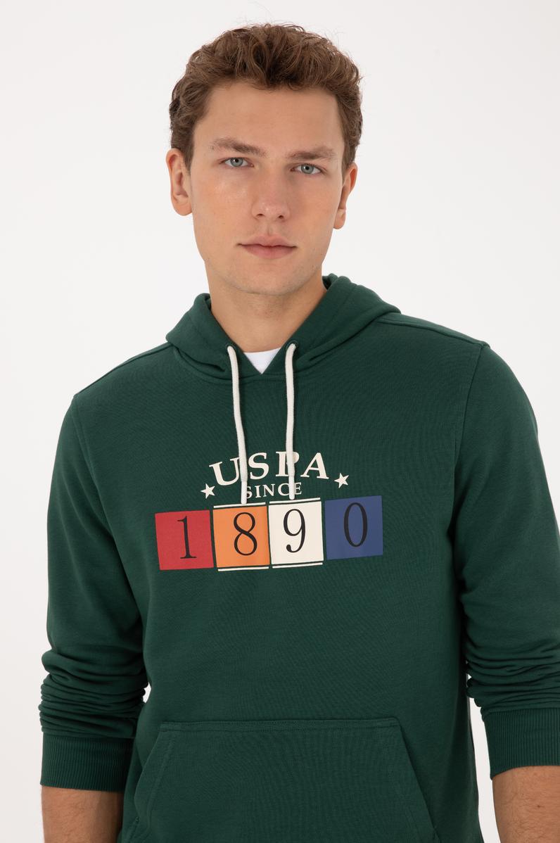Erkek Regular Fit Kapüşonlu Koyu Yeşil Sweatshirt