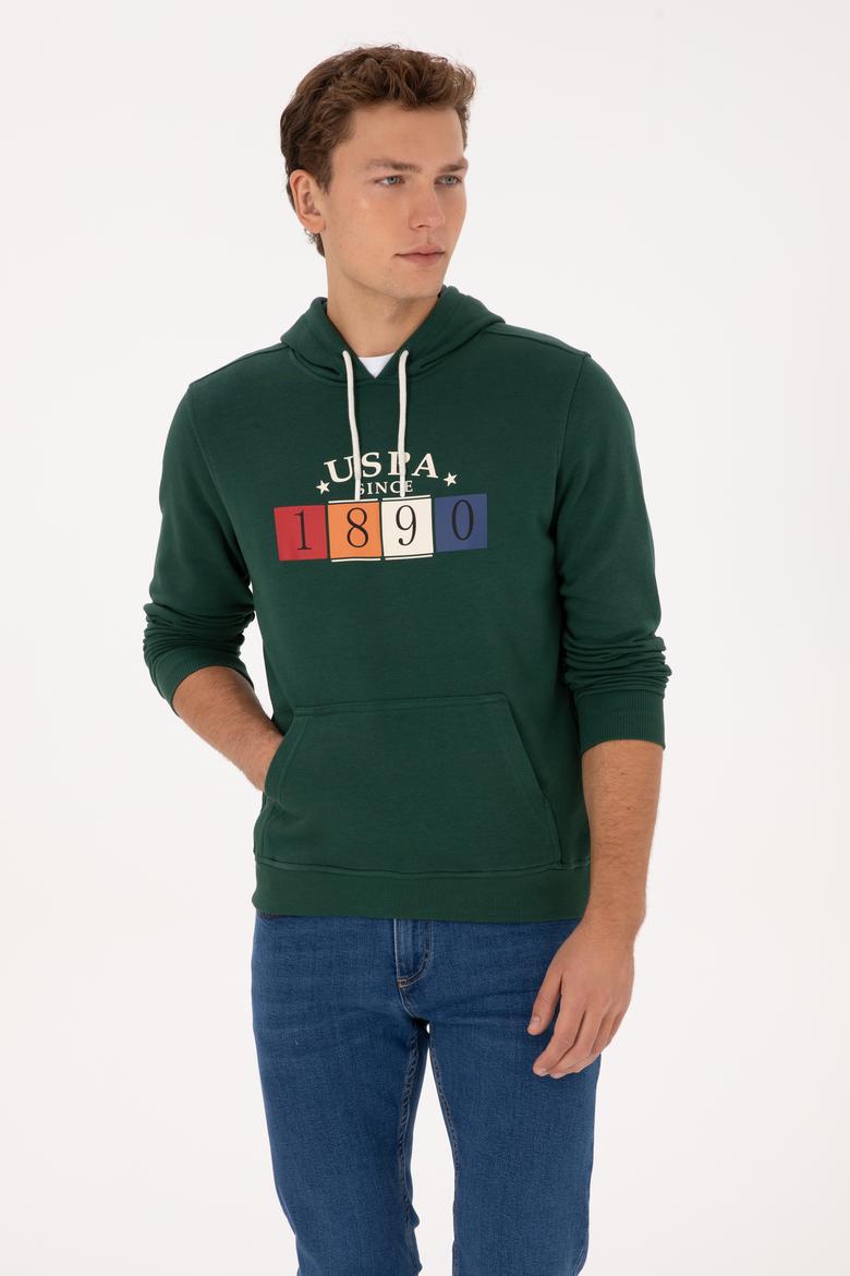 Erkek Regular Fit Kapüşonlu Koyu Yeşil Sweatshirt