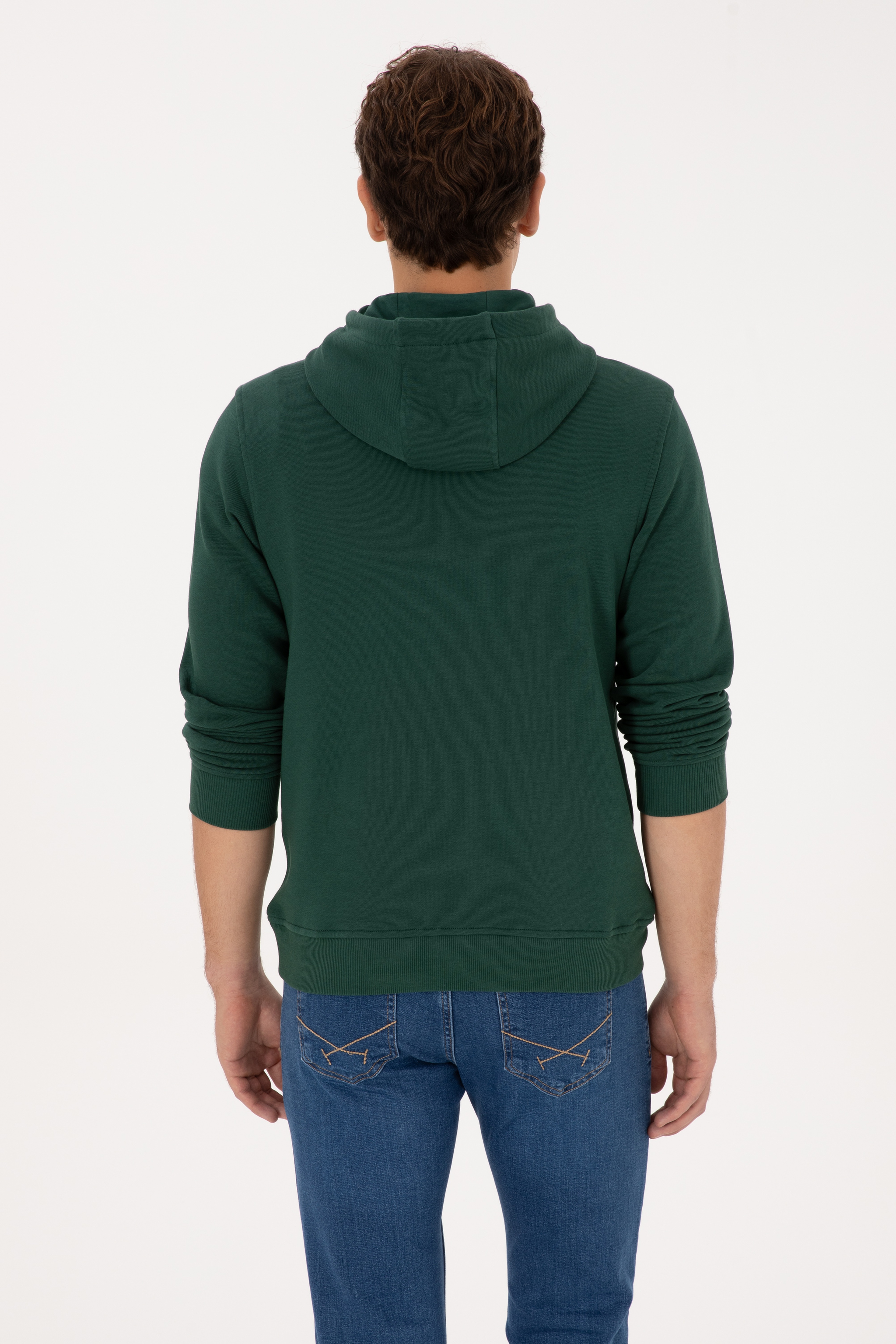 Erkek Regular Fit Kapüşonlu Koyu Yeşil Sweatshirt - Image 5