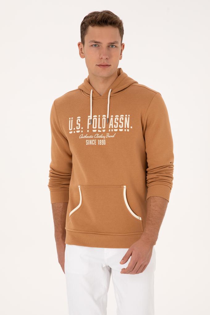 Erkek Regular Fit Kapüşonlu Camel Sweatshirt