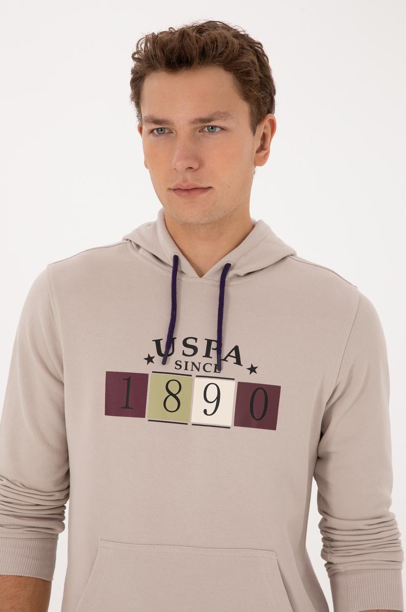 Erkek Regular Fit Kapüşonlu Taş Sweatshirt