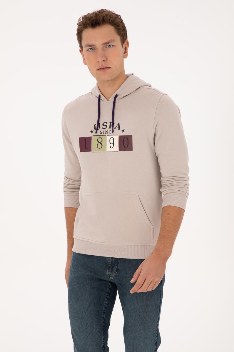 Erkek Regular Fit Kapüşonlu Taş Sweatshirt