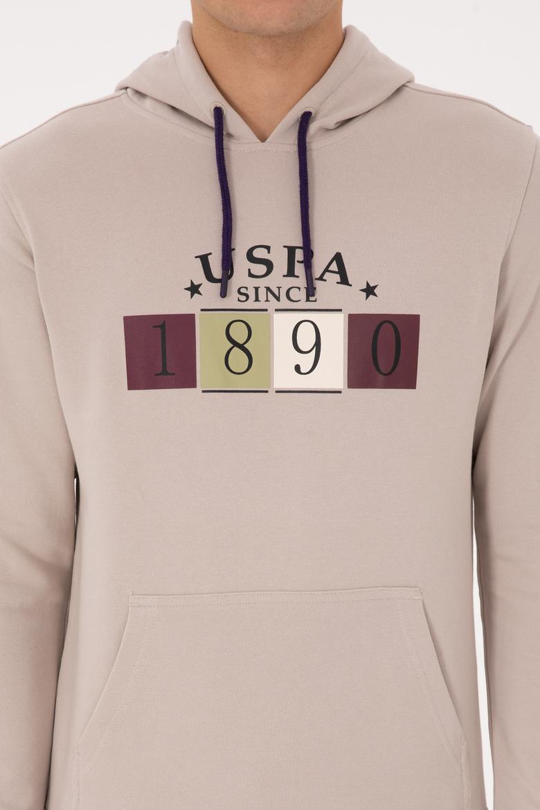 Erkek Regular Fit Kapüşonlu Taş Sweatshirt - 50316364017