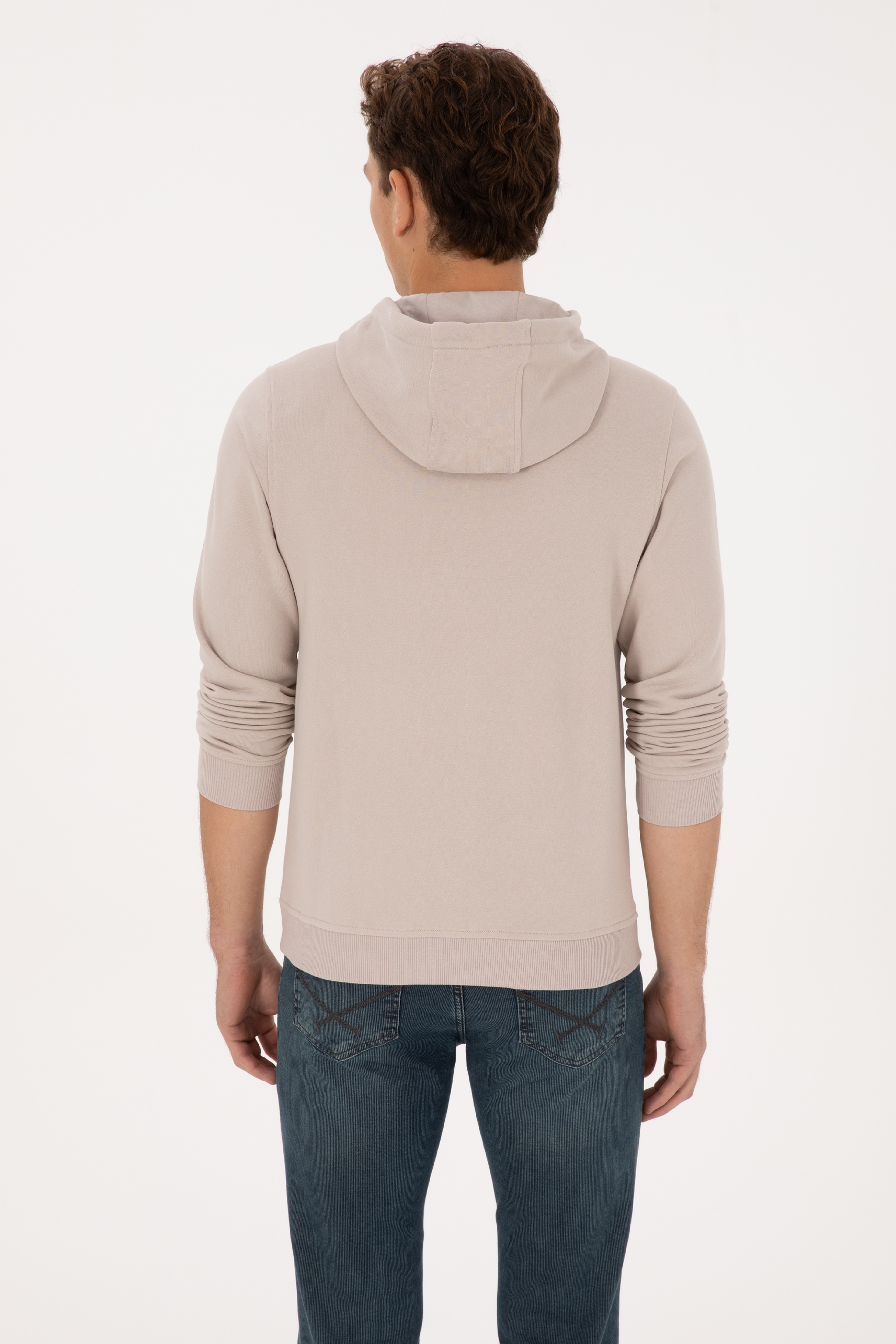 Erkek Regular Fit Kapüşonlu Taş Sweatshirt