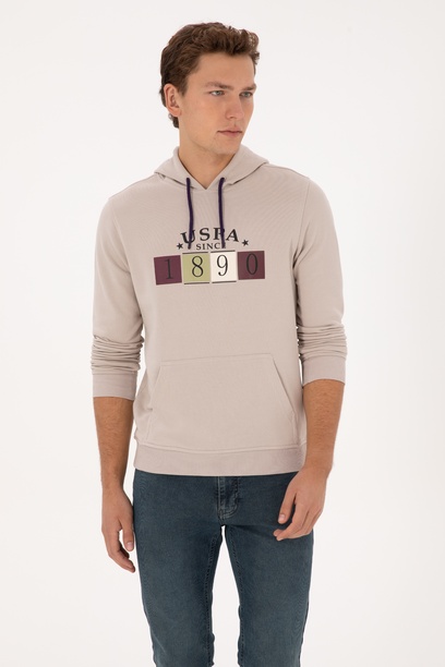 Erkek Regular Fit Kapüşonlu Taş Sweatshirt