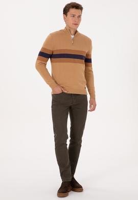 Erkek Regular Fit Yarım Fermuarlı Camel Kazak - 50315034024