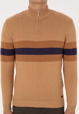 Erkek Regular Fit Yarım Fermuarlı Camel Kazak - 50315034024