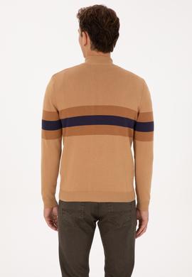 Erkek Regular Fit Yarım Fermuarlı Camel Kazak - 50315034024