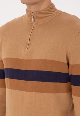 Erkek Regular Fit Yarım Fermuarlı Camel Kazak - 50315034024