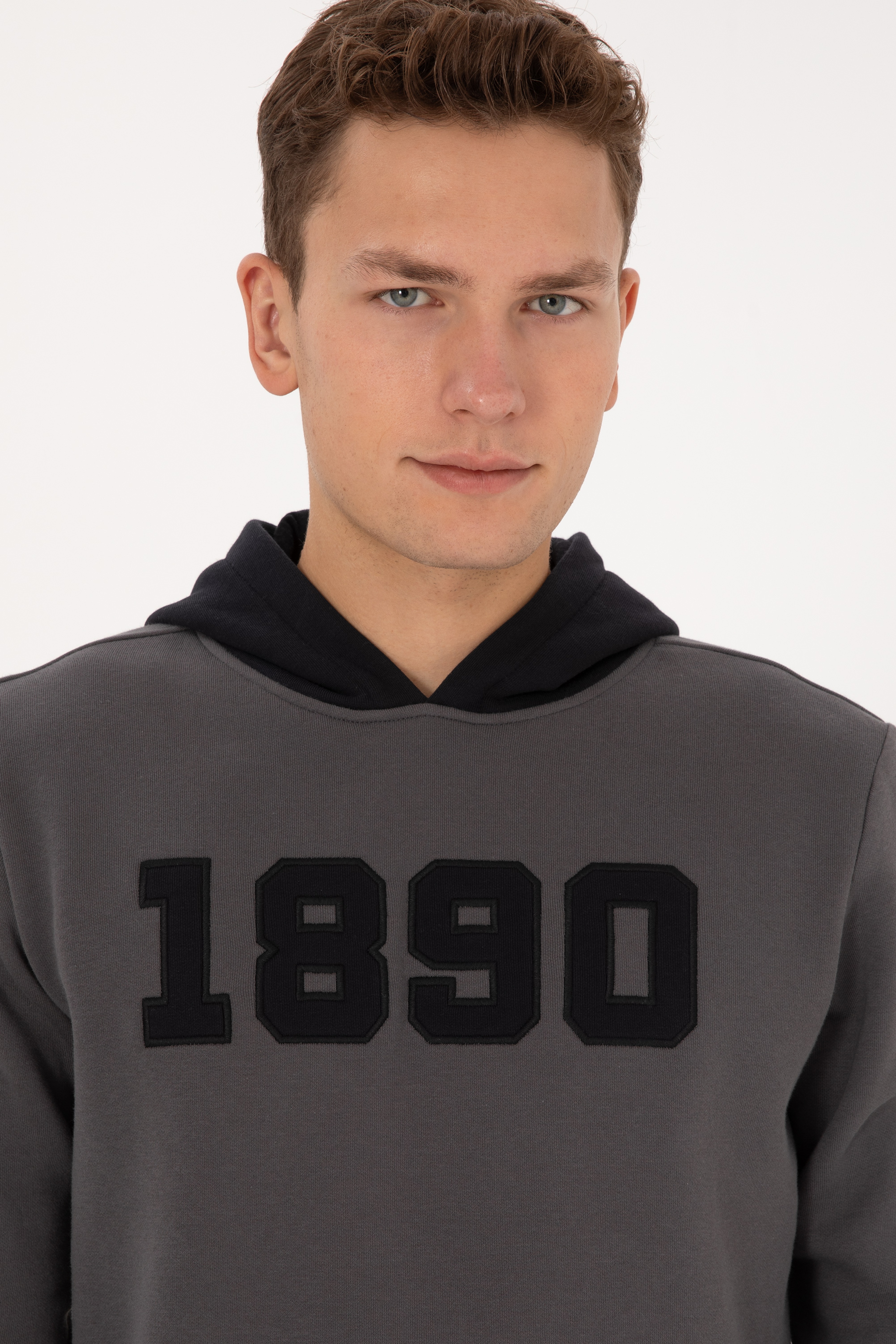 Erkek Regular Fit Kapüşonlu Şardonlu Gri Sweatshirt - Image 2