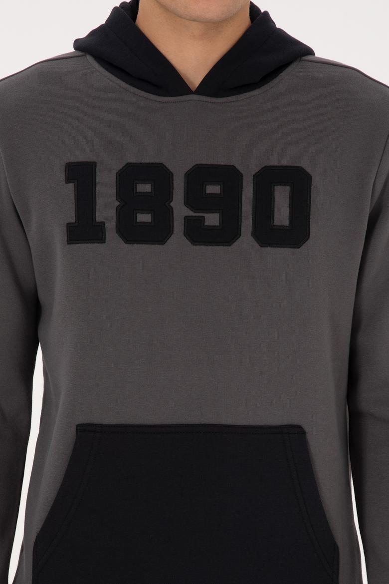 Erkek Regular Fit Kapüşonlu Şardonlu Gri Sweatshirt - 50316359081