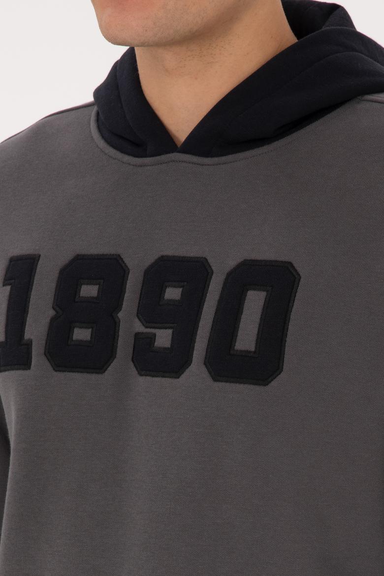 Erkek Regular Fit Kapüşonlu Şardonlu Gri Sweatshirt - 50316359081