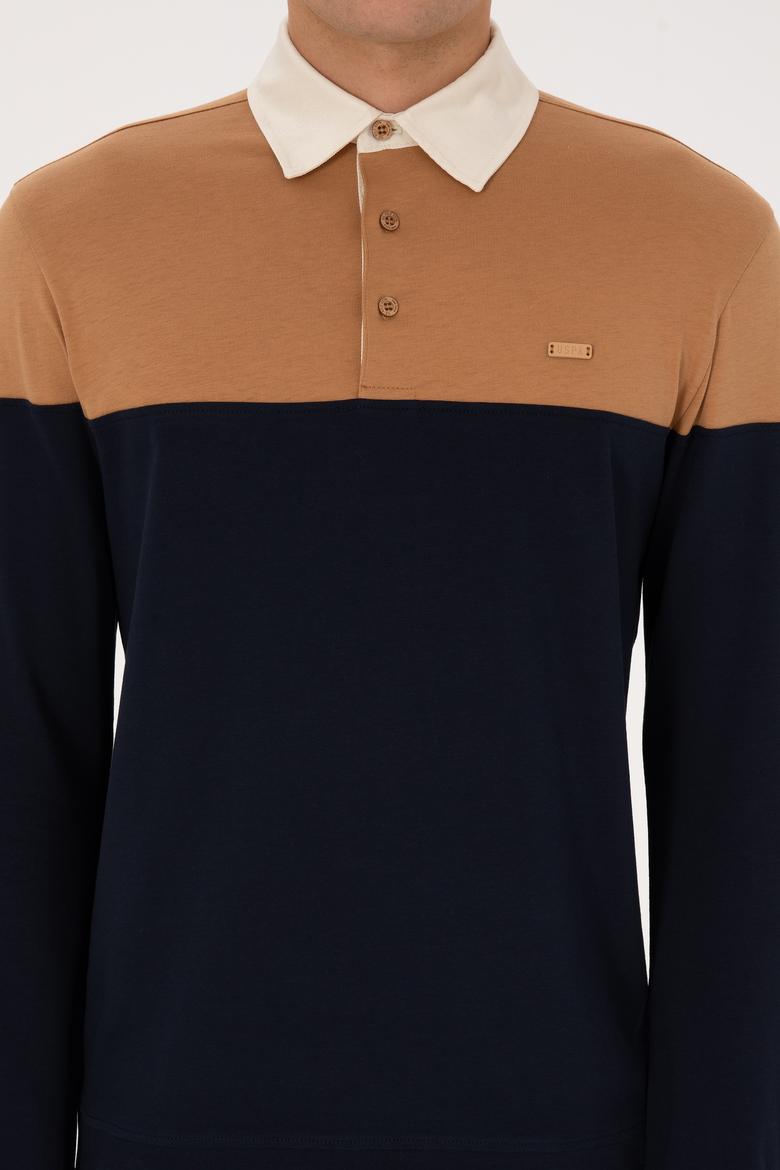 Erkek Regular Fit Polo Yaka Camel Sweatshirt - 50316428027