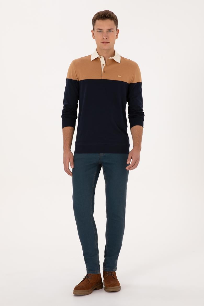 Erkek Regular Fit Polo Yaka Camel Sweatshirt - 50316428027