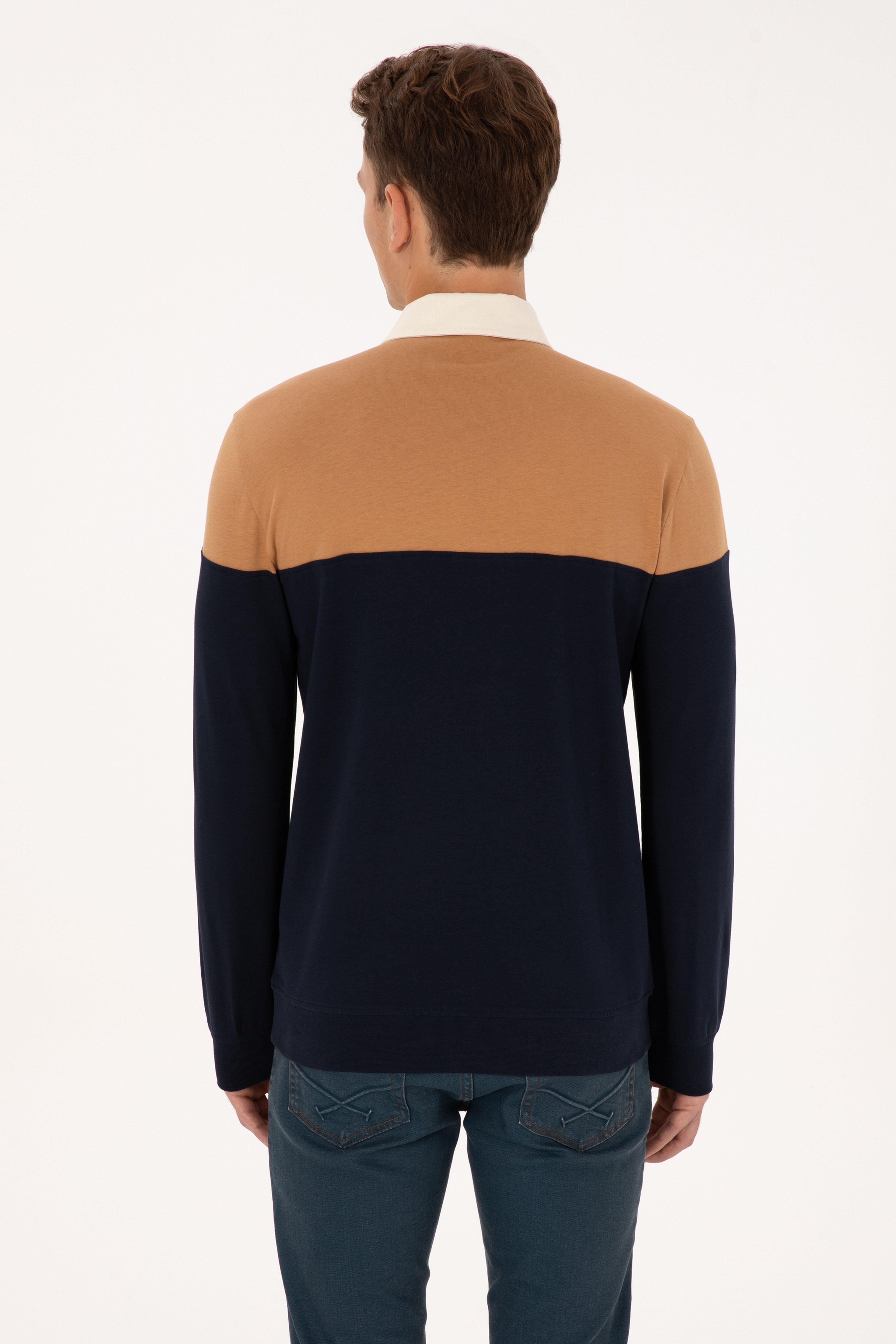 Erkek Regular Fit Polo Yaka Camel Sweatshirt