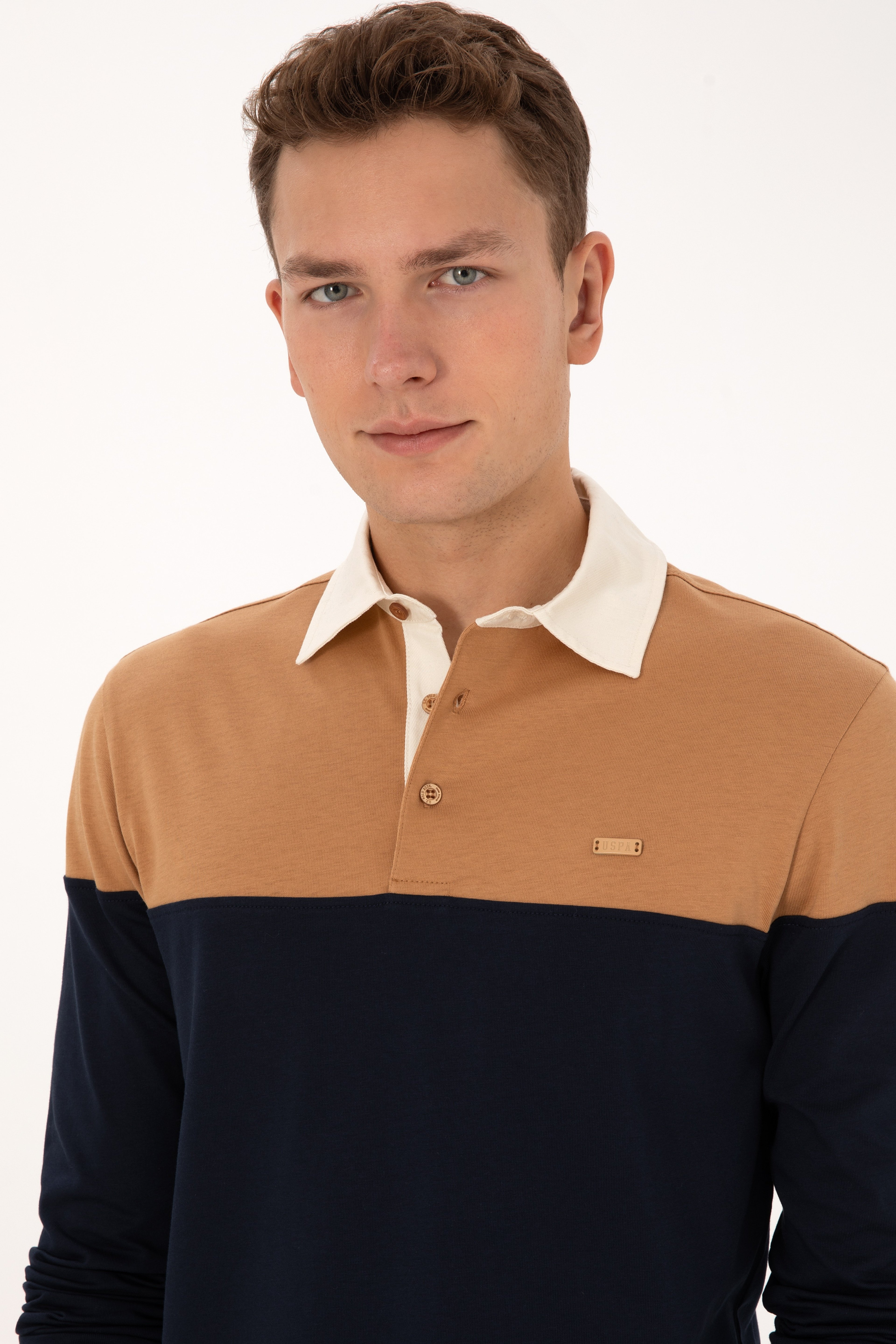 Erkek Regular Fit Polo Yaka Camel Sweatshirt - Image 2