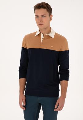 Erkek Regular Fit Polo Yaka Camel Sweatshirt - 50316428027