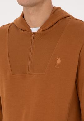 Erkek Regular Fit Yarım Fermuarlı Kapüşonlu Camel Sweatshirt - 50316391009