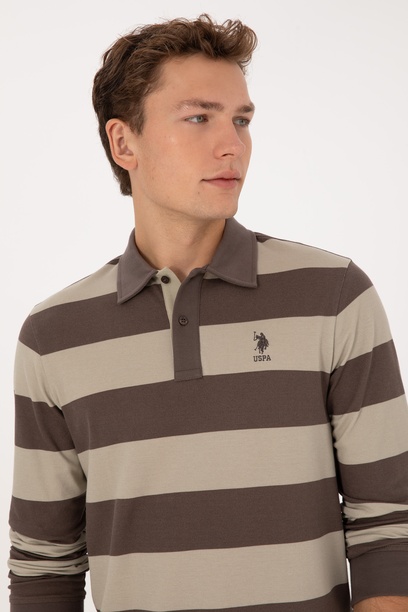 Erkek Regular Fit Polo Yaka Vizon Sweatshirt