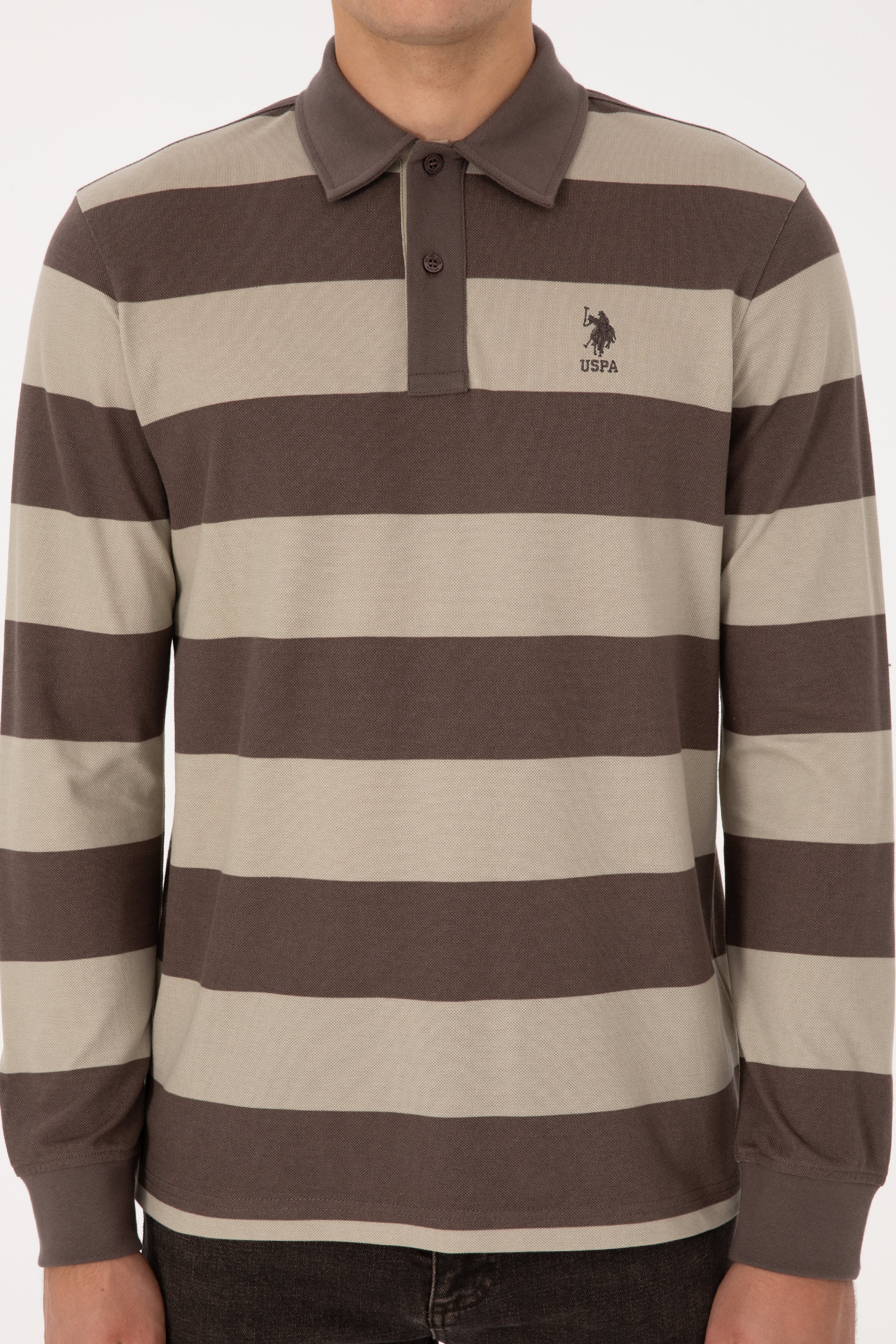 Erkek Regular Fit Polo Yaka Vizon Sweatshirt - Image 6