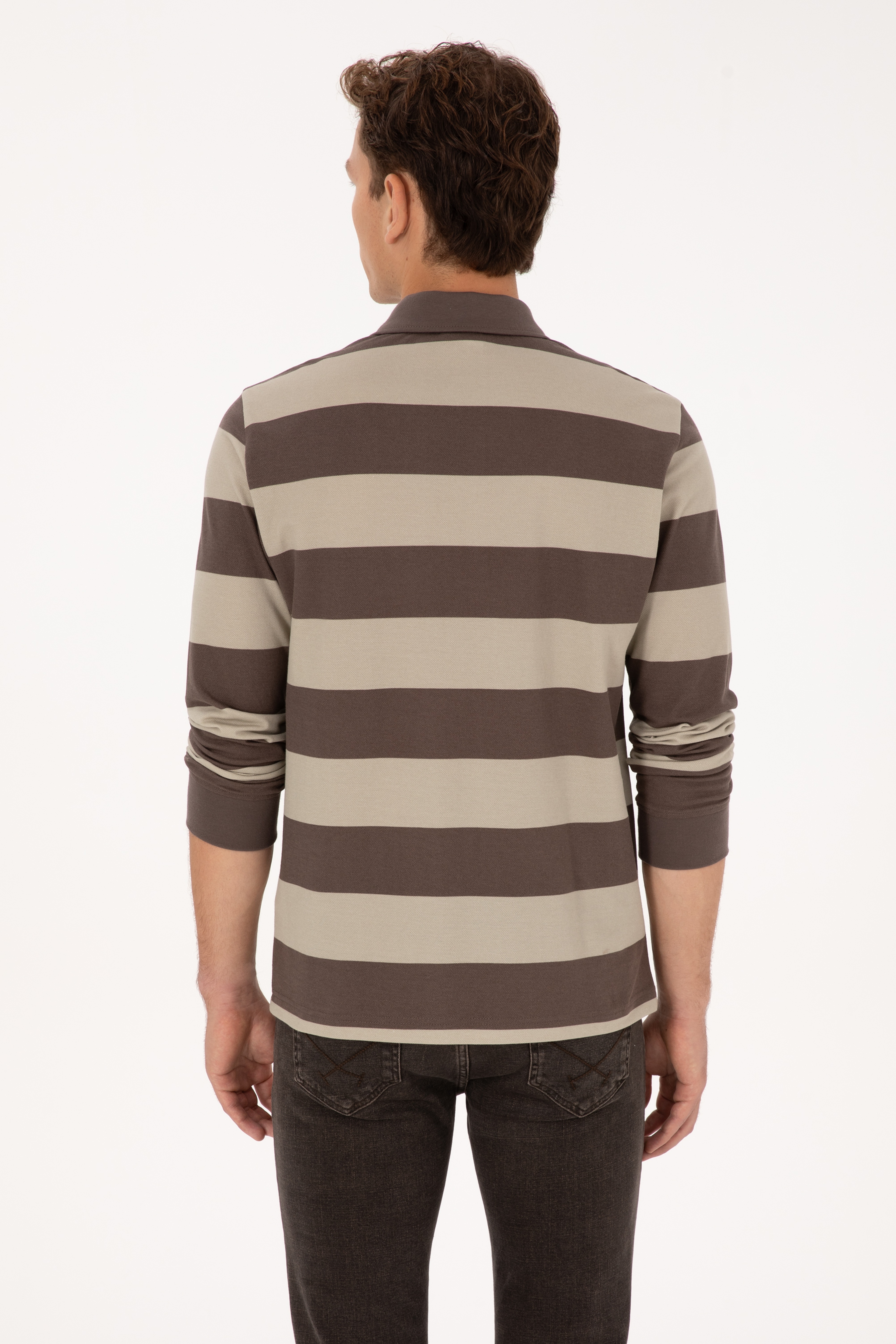 Erkek Regular Fit Polo Yaka Vizon Sweatshirt