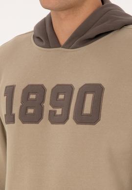 Erkek Regular Fit Kapüşonlu Şardonlu Açık Haki Sweatshirt - 50316359061