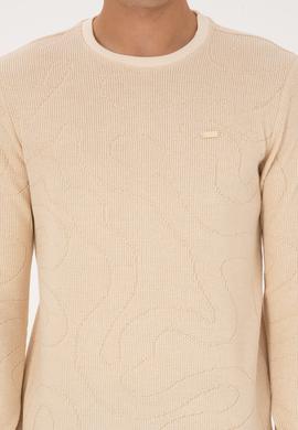 Erkek Regular Fit Bisiklet Yaka Desenli Krem Sweatshirt - 50308910019