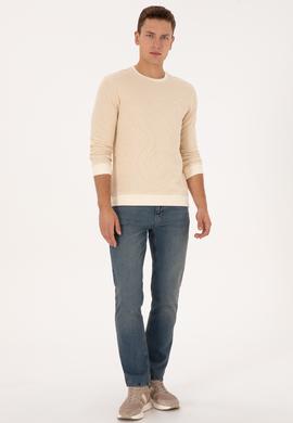 Erkek Regular Fit Bisiklet Yaka Desenli Krem Sweatshirt - 50308910019