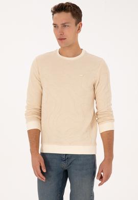 Erkek Regular Fit Bisiklet Yaka Desenli Krem Sweatshirt - 50308910019