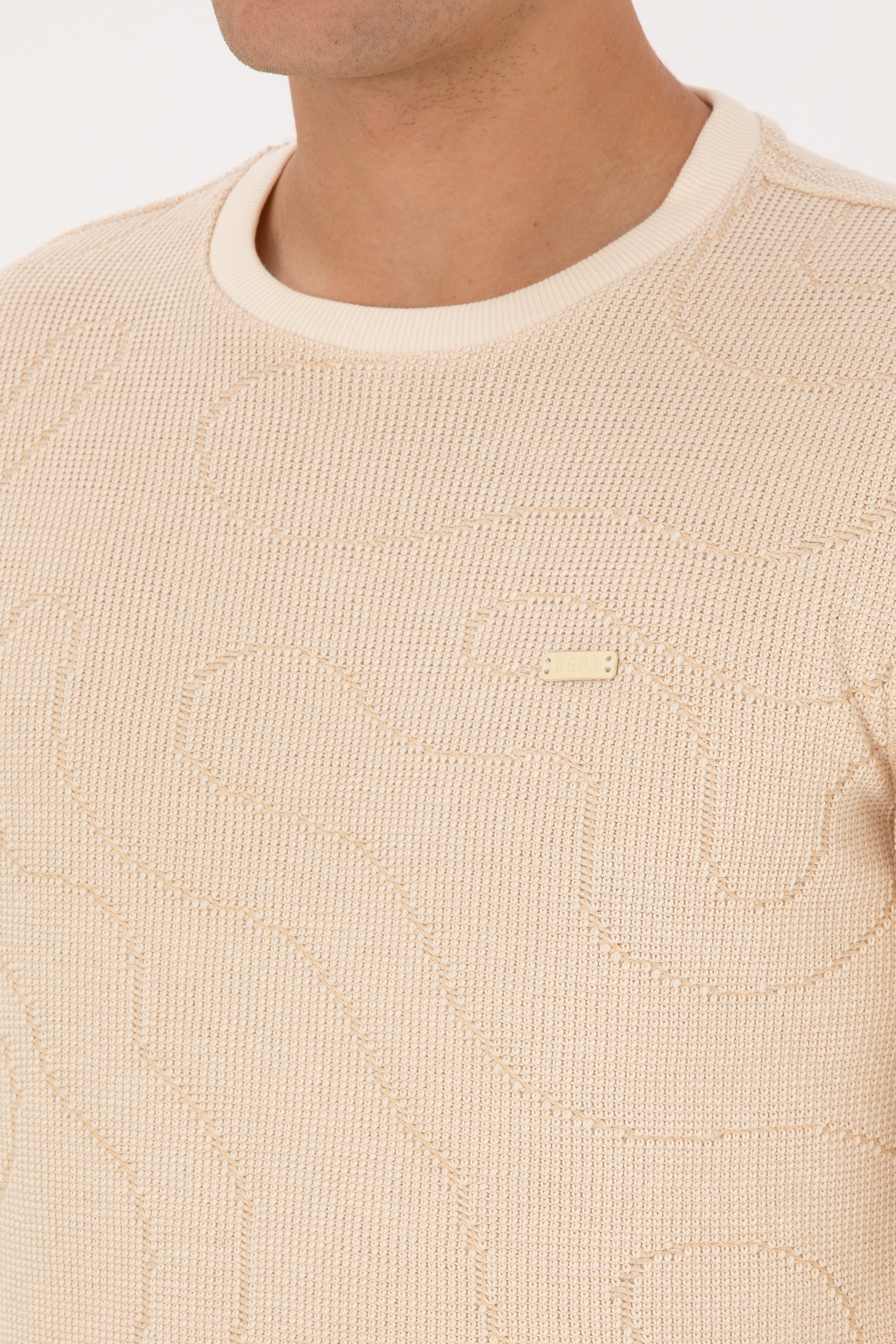 Erkek Regular Fit Bisiklet Yaka Desenli Krem Sweatshirt - Image 7