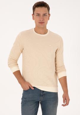 Erkek Regular Fit Bisiklet Yaka Desenli Krem Sweatshirt - 50308910019
