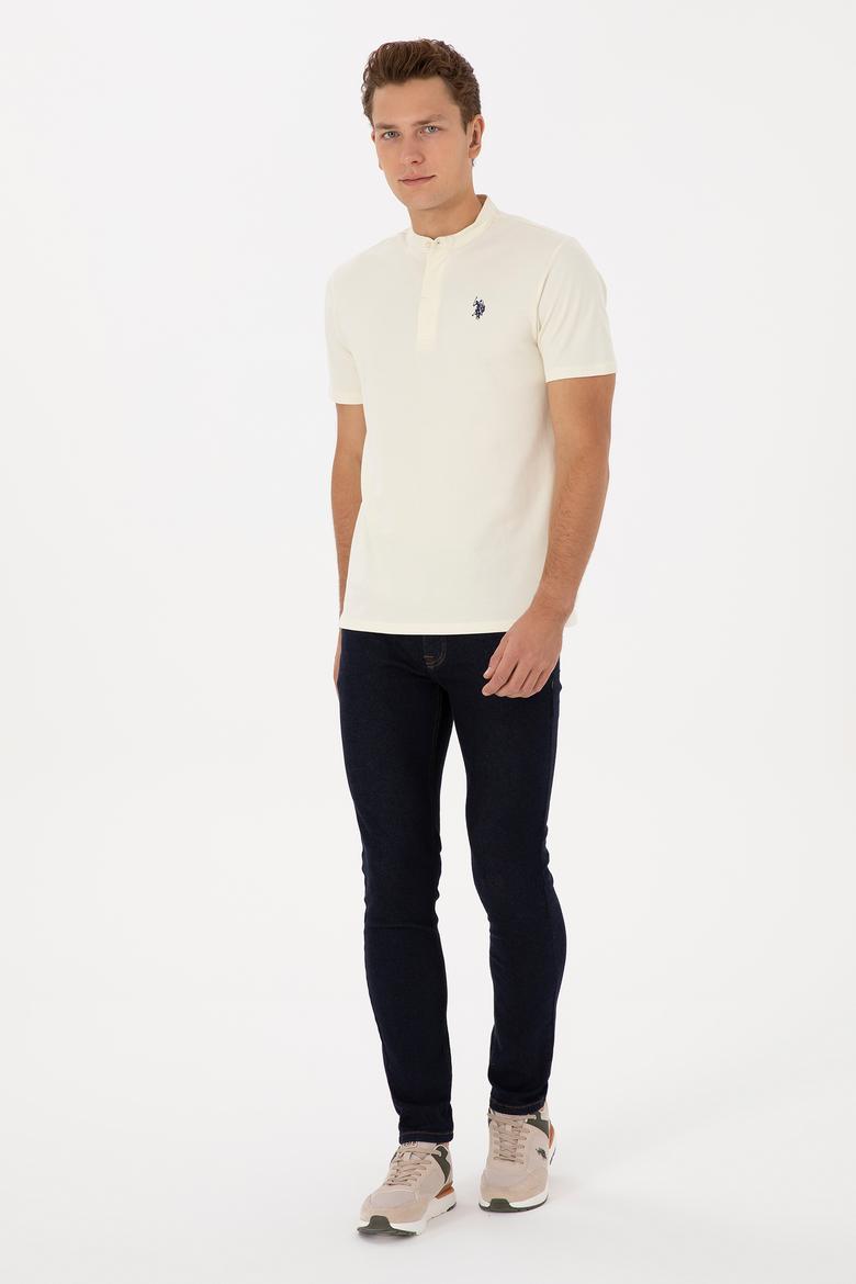 Erkek Regular Fit Hakim Yaka Beyaz Tişört - 50324794017