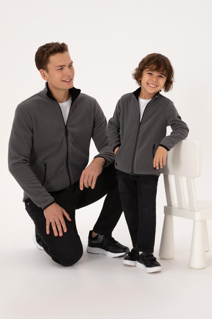 Erkek Regular Fit Gri Polar Örme Hırka