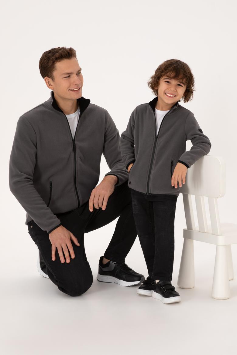 Erkek Regular Fit Gri Polar Örme Hırka