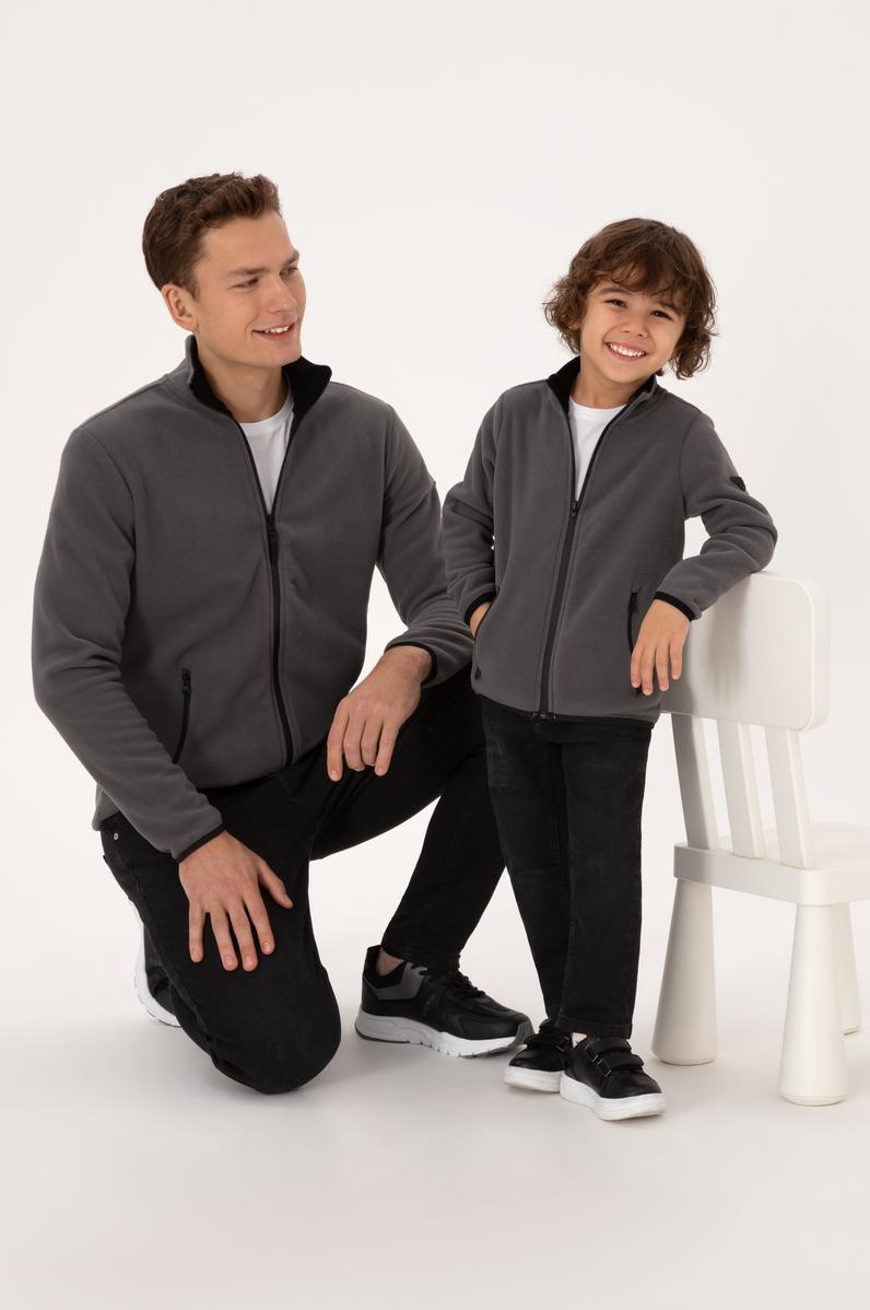 Erkek Regular Fit Gri Polar Örme Hırka