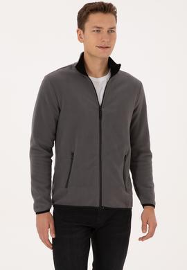 Erkek Regular Fit Gri Polar Örme Hırka - 50313779101