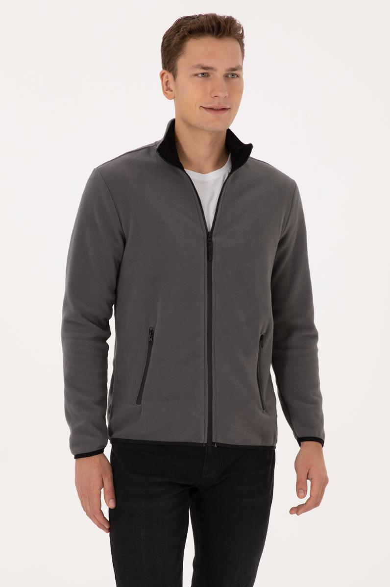 Erkek Regular Fit Gri Polar Örme Hırka