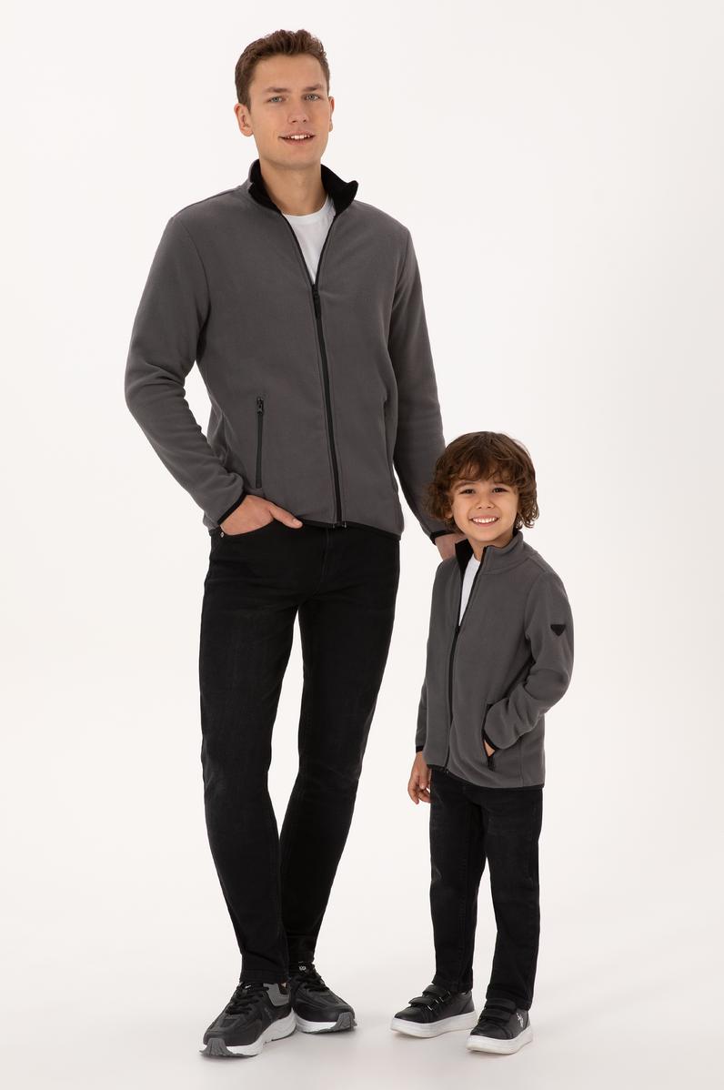 Erkek Regular Fit Gri Polar Örme Hırka