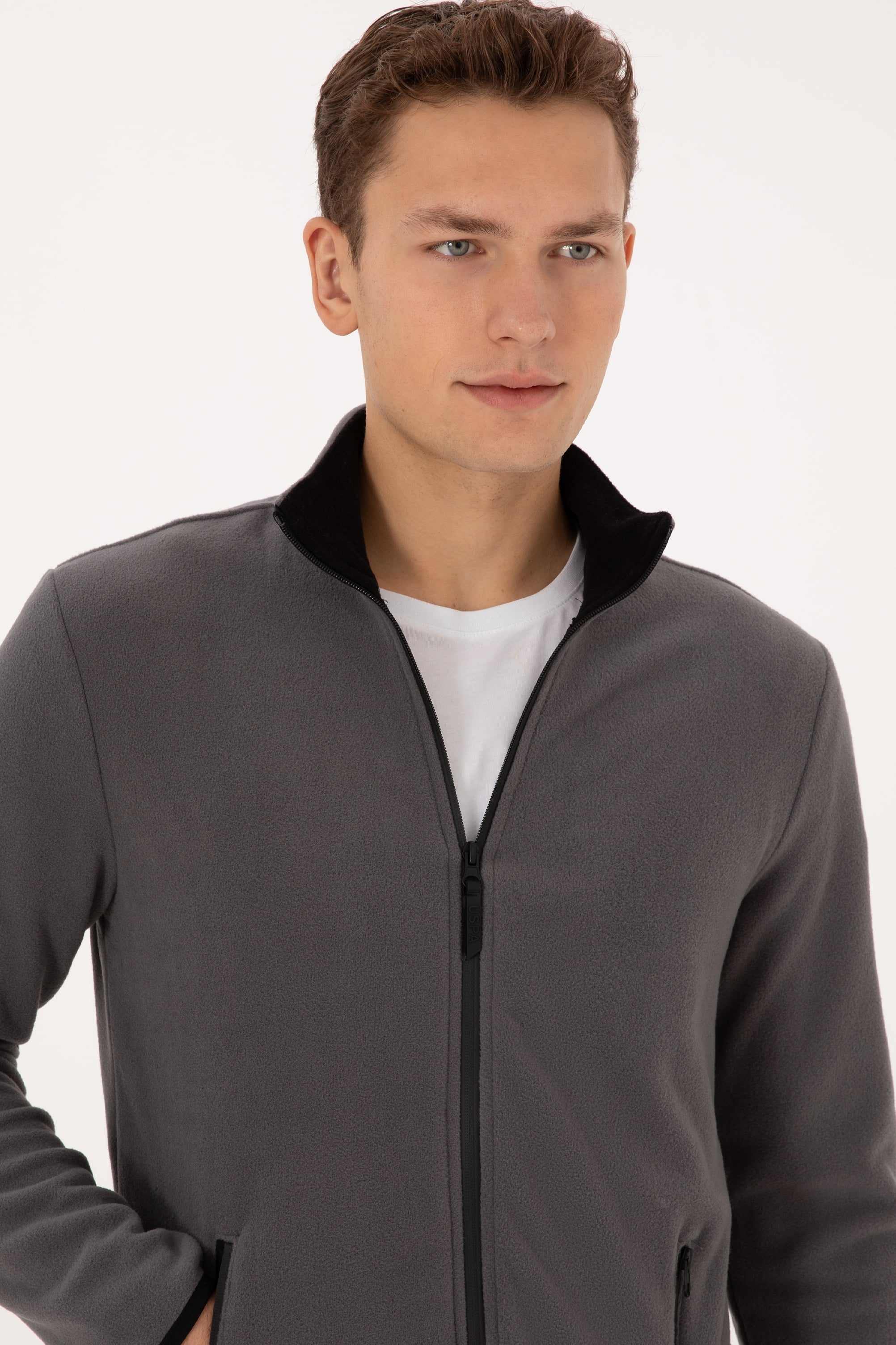 Erkek Regular Fit Gri Polar Örme Hırka - Image 2