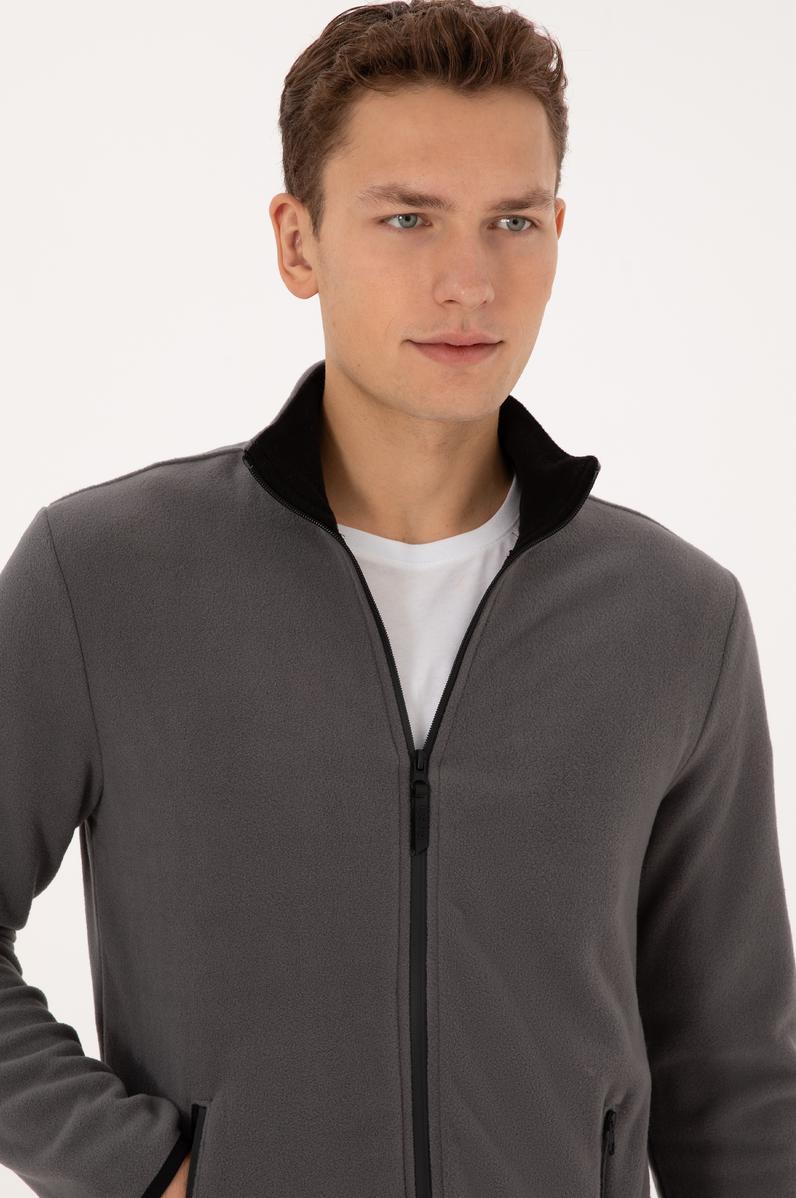 Erkek Regular Fit Gri Polar Örme Hırka