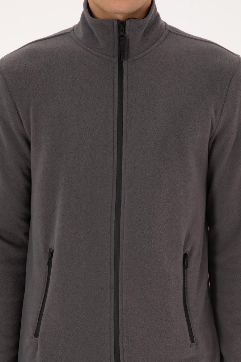 Erkek Regular Fit Gri Polar Örme Hırka - 50313779101