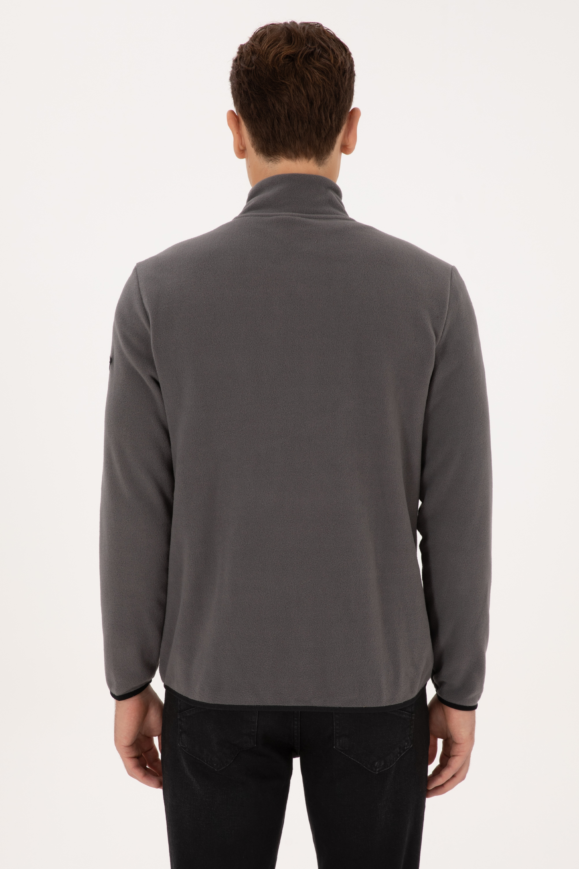 Erkek Regular Fit Gri Polar Örme Hırka - Image 5