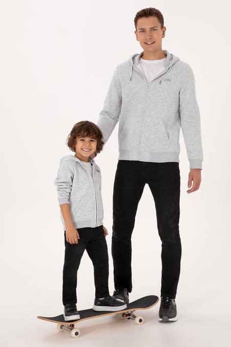 Erkek Regular Fit Açık Gri Şardonlu Örme Hırka