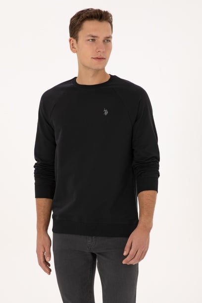Erkek Regular Fit Bisiklet Yaka Siyah İnce Basic Sweatshirt