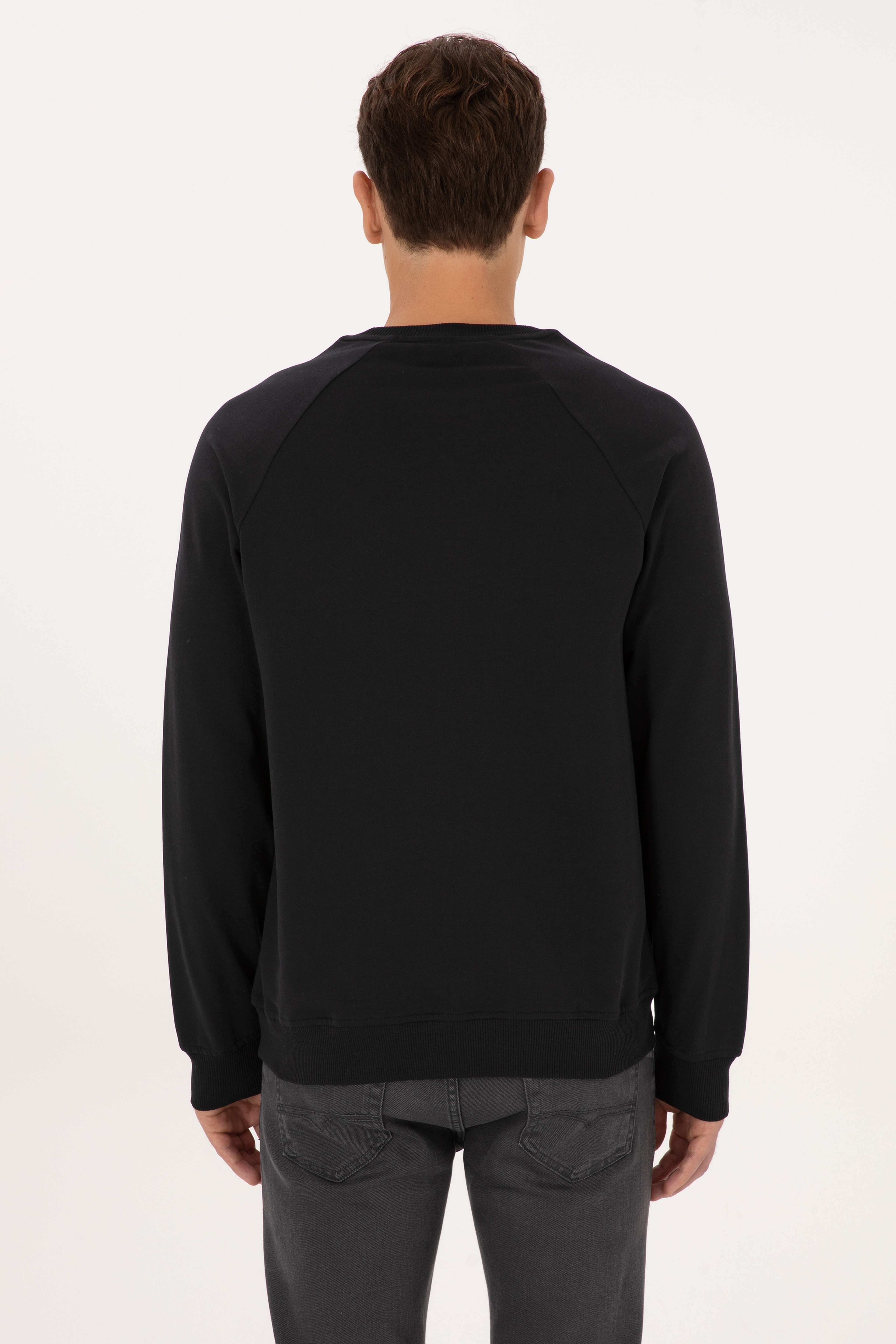 Erkek Regular Fit Bisiklet Yaka Siyah İnce Basic Sweatshirt