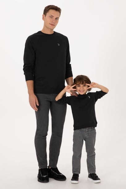 Erkek Regular Fit Bisiklet Yaka Siyah İnce Basic Sweatshirt