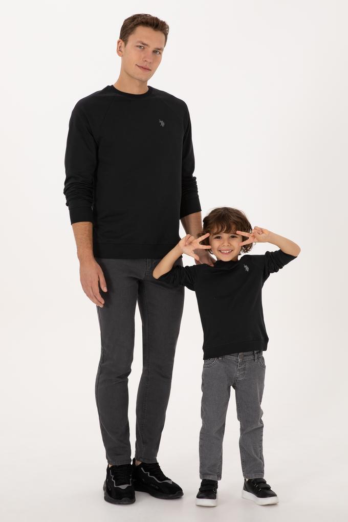 Erkek Regular Fit Bisiklet Yaka Siyah İnce Basic Sweatshirt