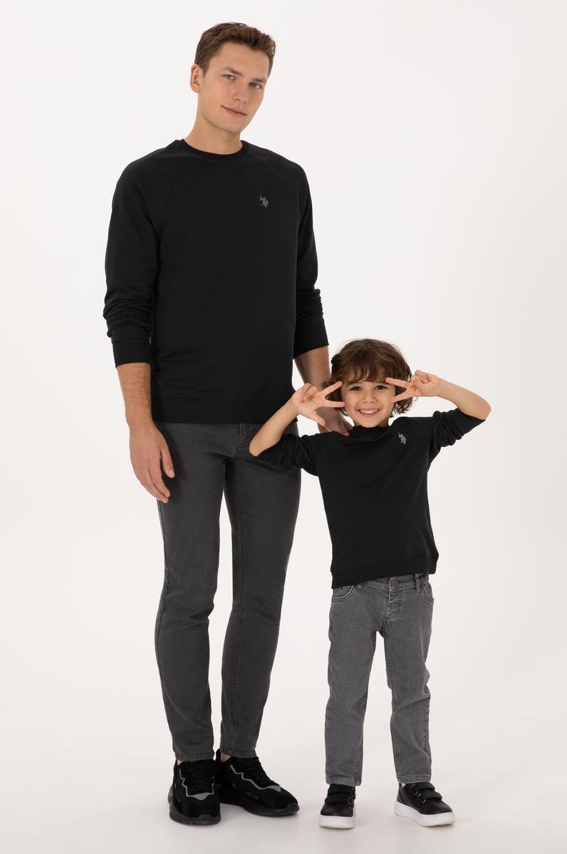 Erkek Regular Fit Bisiklet Yaka Siyah İnce Basic Sweatshirt