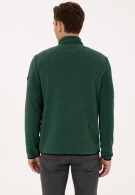 Erkek Regular Fit Koyu Yeşil Polar Yarım Fermuarlı Basic Sweatshirt - 50313777003